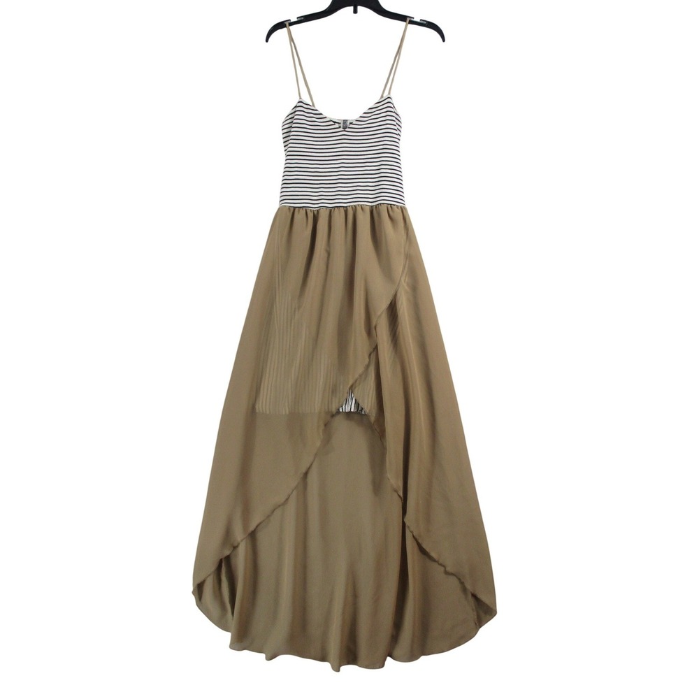 BKE Striped High Low Maxi Dress‎ XS Tan White Spaghetti Strap RD1402